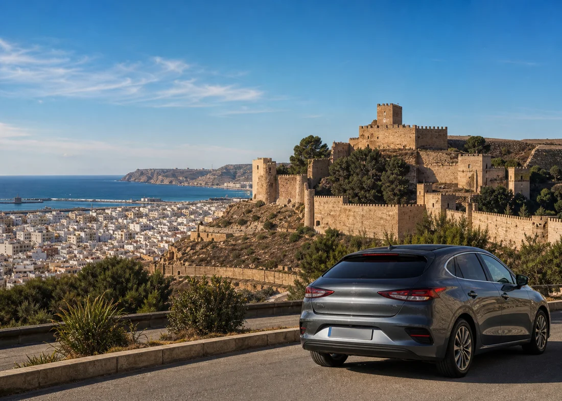 Alcazaba y costa mediterránea de Almería, donde realizamos revisiones de coches de segunda mano